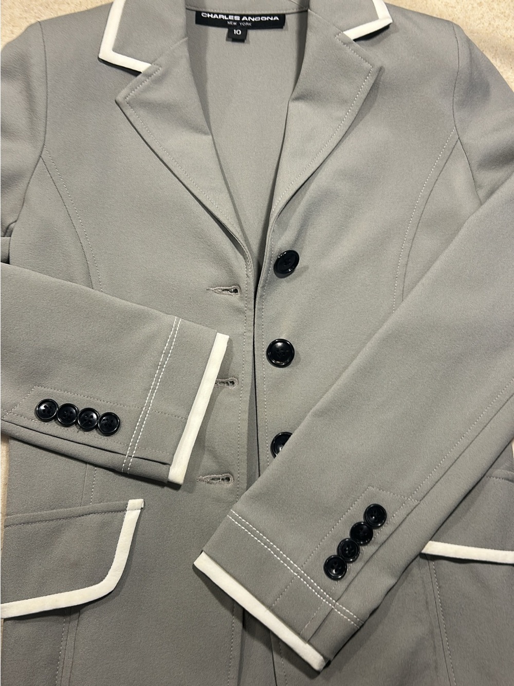 Charles Ancona Girls' Gray Show Coat with White Trim